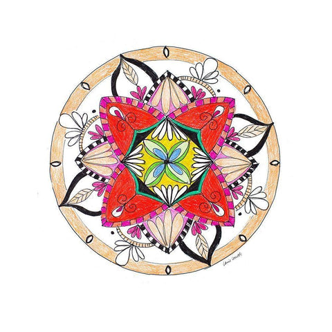 Orange Burst Mandala Black Modern Wood Framed Art Print with Double Matting by Loreth, Lanie