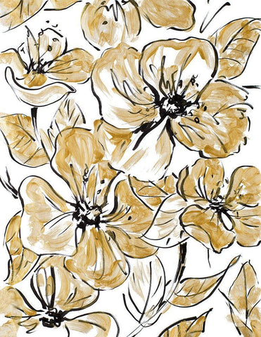 Golden Sketch Floral I White Modern Wood Framed Art Print with Double Matting by Loreth, Lanie