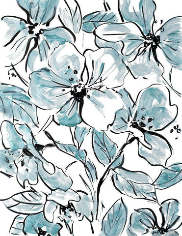 Sketch Floral In Blues I White Modern Wood Framed Art Print with Double Matting by Loreth, Lanie