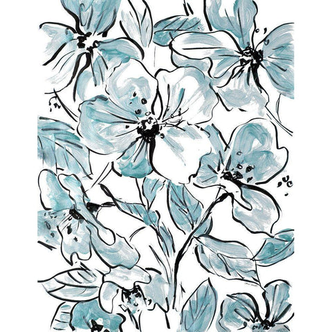 Sketch Floral In Blues I White Modern Wood Framed Art Print by Loreth, Lanie