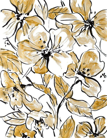 Golden Sketch Floral II Black Ornate Wood Framed Art Print with Double Matting by Loreth, Lanie