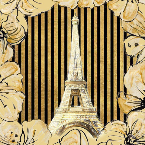 Golden Paris I White Modern Wood Framed Art Print with Double Matting by Loreth, Lanie