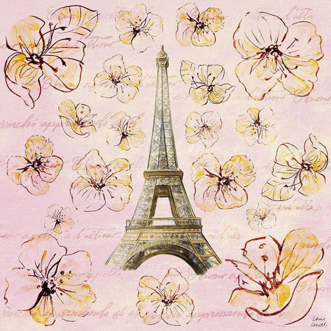 Golden Paris on Floral I White Modern Wood Framed Art Print by Loreth, Lanie