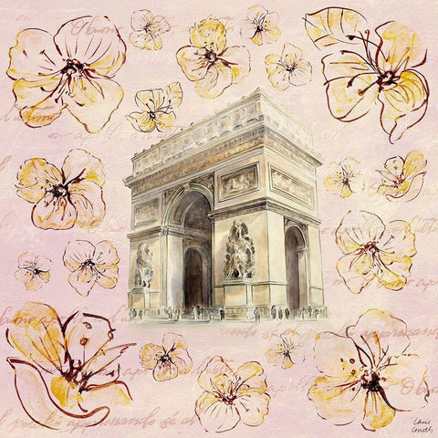 Golden Paris On Floral II Black Ornate Wood Framed Art Print with Double Matting by Loreth, Lanie