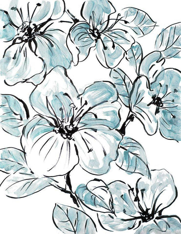 Sketch Floral In Blues II Black Ornate Wood Framed Art Print with Double Matting by Loreth, Lanie