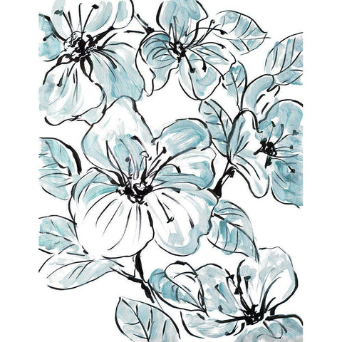 Sketch Floral In Blues II White Modern Wood Framed Art Print by Loreth, Lanie