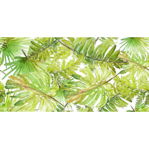 New Green Scattered Palms White Modern Wood Framed Art Print by Pinto, Patricia