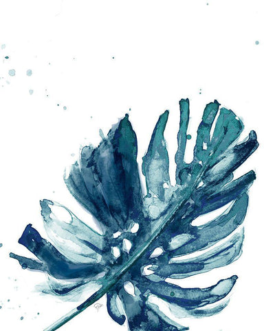 Teal Palm Frond I White Modern Wood Framed Art Print with Double Matting by Pinto, Patricia