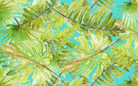 New Greens on Blue White Modern Wood Framed Art Print with Double Matting by Pinto, Patricia