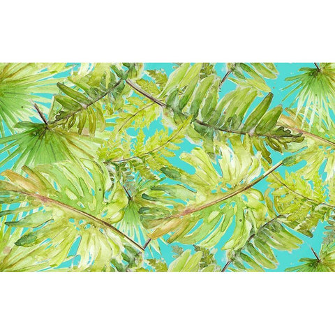 New Greens on Blue Black Modern Wood Framed Art Print by Pinto, Patricia