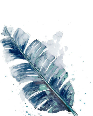 Teal Palm Frond III White Modern Wood Framed Art Print with Double Matting by Pinto, Patricia