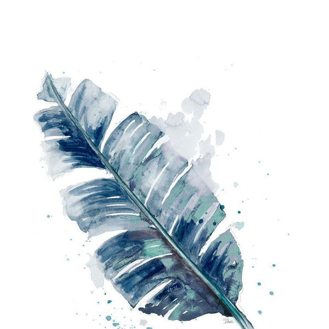 Teal Palm Frond III White Modern Wood Framed Art Print by Pinto, Patricia