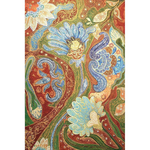 Textured Florals Gold Ornate Wood Framed Art Print with Double Matting by Diannart