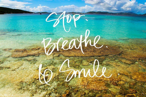 Stop Breathe Smile White Modern Wood Framed Art Print with Double Matting by Mansfield, Kathy