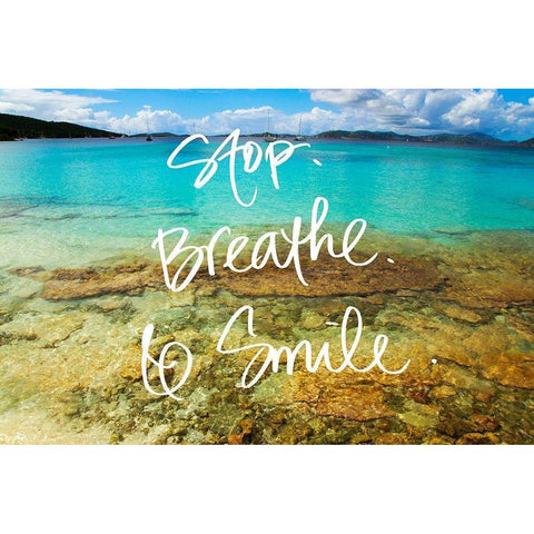 Stop Breathe Smile Black Modern Wood Framed Art Print by Mansfield, Kathy