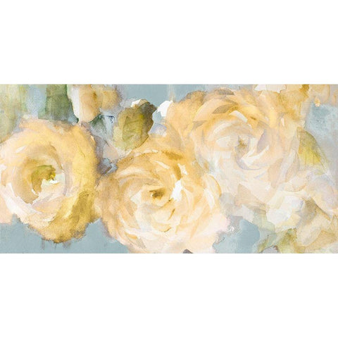 Yellow Blooms on Blue White Modern Wood Framed Art Print by Loreth, Lanie