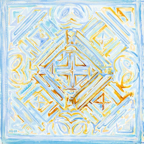 Dusk Blue Medallion I Black Modern Wood Framed Art Print with Double Matting by Diannart