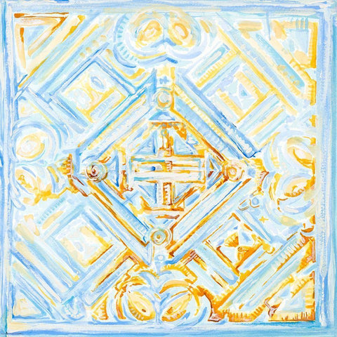 Dusk Blue Medallion II Black Ornate Wood Framed Art Print with Double Matting by Diannart