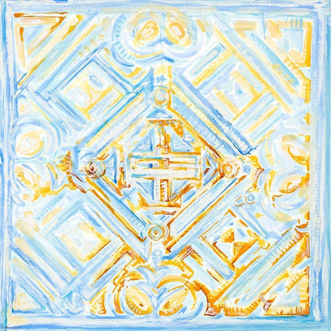 Dusk Blue Medallion II Black Modern Wood Framed Art Print with Double Matting by Diannart