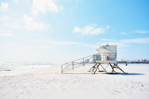 Lifeguard Station White Modern Wood Framed Art Print with Double Matting by SD Graphics Studio