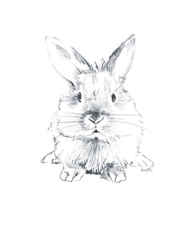 Sketched Rabbit V White Modern Wood Framed Art Print with Double Matting by Loreth, Lanie