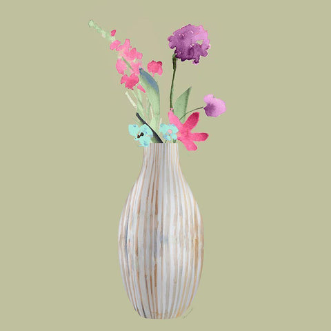 Floral In A Striped Vase II White Modern Wood Framed Art Print by Loreth, Lanie