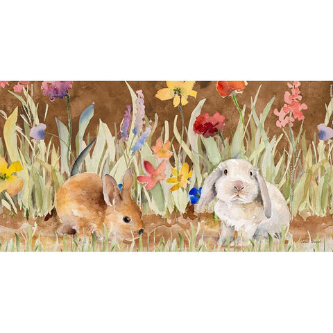 Bunnies Amongst The Wildflowers White Modern Wood Framed Art Print by Loreth, Lanie