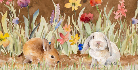 Bunnies Amongst The Wildflowers White Modern Wood Framed Art Print with Double Matting by Loreth, Lanie