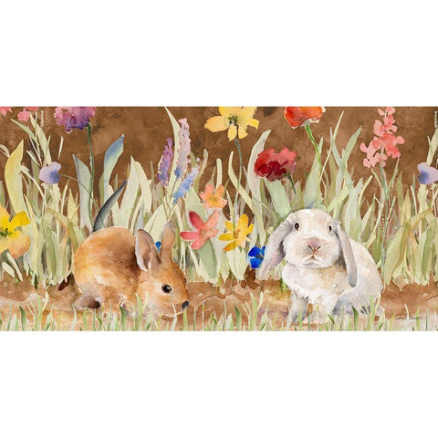 Bunnies Amongst The Wildflowers Gold Ornate Wood Framed Art Print with Double Matting by Loreth, Lanie