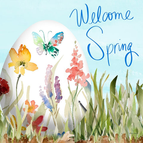 Welcome Spring White Modern Wood Framed Art Print with Double Matting by Loreth, Lanie