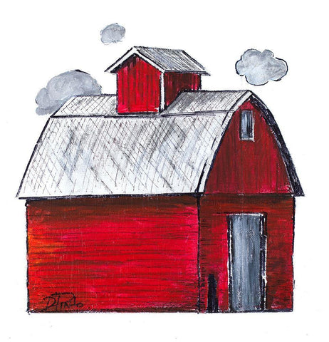The Red Barn White Modern Wood Framed Art Print with Double Matting by Pinto, Patricia