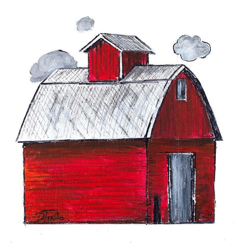 The Red Barn Gold Ornate Wood Framed Art Print with Double Matting by Pinto, Patricia