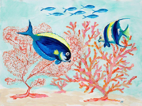 Coral Reef I White Modern Wood Framed Art Print with Double Matting by DeRice, Julie