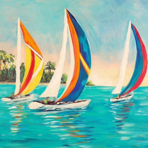 Sunset Sails I Black Modern Wood Framed Art Print with Double Matting by DeRice, Julie