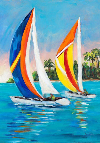 Morning Sails Vertical I White Modern Wood Framed Art Print with Double Matting by DeRice, Julie