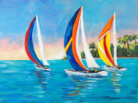 Morning Sails I Black Ornate Wood Framed Art Print with Double Matting by DeRice, Julie