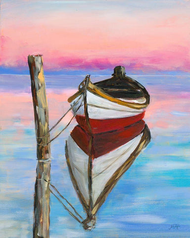 Canoe Reflection White Modern Wood Framed Art Print with Double Matting by DeRice, Julie