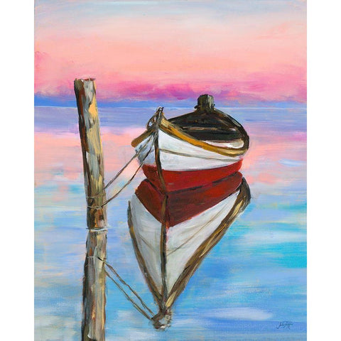 Canoe Reflection White Modern Wood Framed Art Print by DeRice, Julie