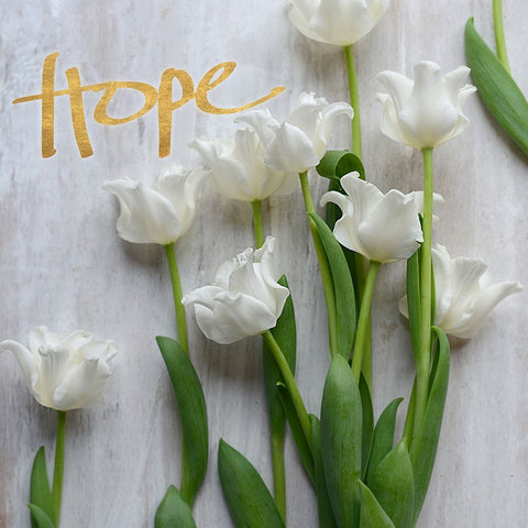 Hope Blooms (dark gold) White Modern Wood Framed Art Print with Double Matting by Gardner, sarah