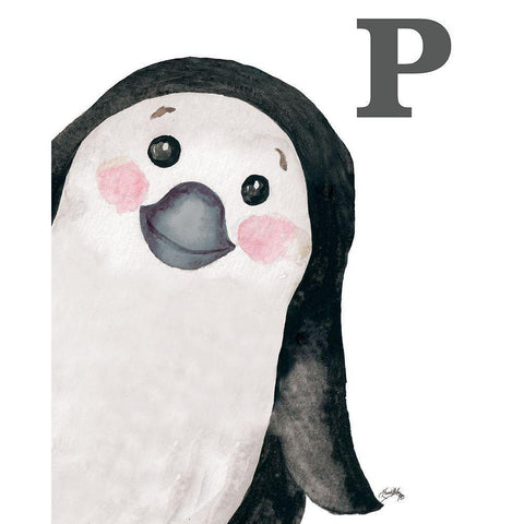 P is for Penguin Black Modern Wood Framed Art Print with Double Matting by Medley, Elizabeth