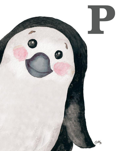 P is for Penguin Black Ornate Wood Framed Art Print with Double Matting by Medley, Elizabeth