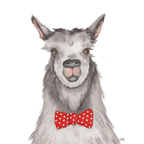 Llama with Red Dot Bow tie Gold Ornate Wood Framed Art Print with Double Matting by Medley, Elizabeth