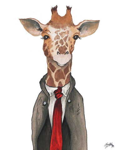 Gentleman Giraffe Black Ornate Wood Framed Art Print with Double Matting by Medley, Elizabeth