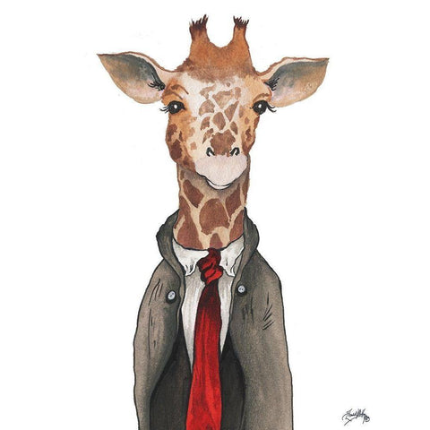 Gentleman Giraffe White Modern Wood Framed Art Print by Medley, Elizabeth