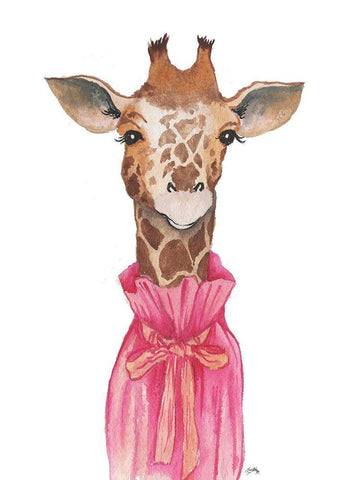 Pretty in Pink Giraffe Black Ornate Wood Framed Art Print with Double Matting by Medley, Elizabeth