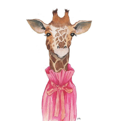 Pretty in Pink Giraffe Gold Ornate Wood Framed Art Print with Double Matting by Medley, Elizabeth