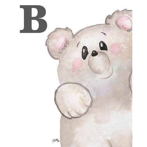 B is for Bear White Modern Wood Framed Art Print by Medley, Elizabeth