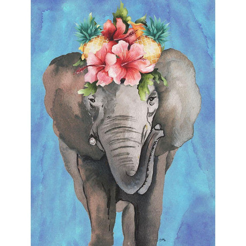 Tropical Elephant Gold Ornate Wood Framed Art Print with Double Matting by Medley, Elizabeth