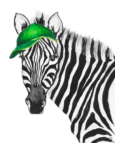 Sporty Zebra White Modern Wood Framed Art Print with Double Matting by Medley, Elizabeth