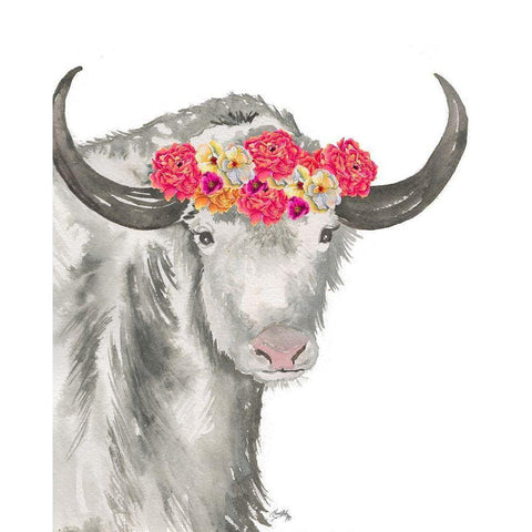 Floral Yak White Modern Wood Framed Art Print by Medley, Elizabeth